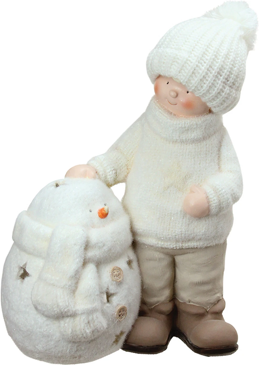Northlight 17.25" White Christmas Snowman With Standing Boy Tealight Candle Holder 3 Northlight 17.25" White Christmas Snowman With Standing Boy Tealight Candle Holder