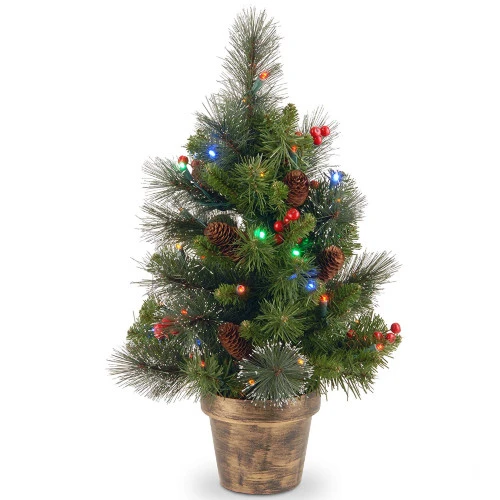Christmas Central 2’ X 14” Pre-Lit Crestwood Spruce Artificial Christmas Tree – Multi-Color LED Lights 3 Christmas Central 2’ X 14” Pre-Lit Crestwood Spruce Artificial Christmas Tree – Multi-Color LED Lights