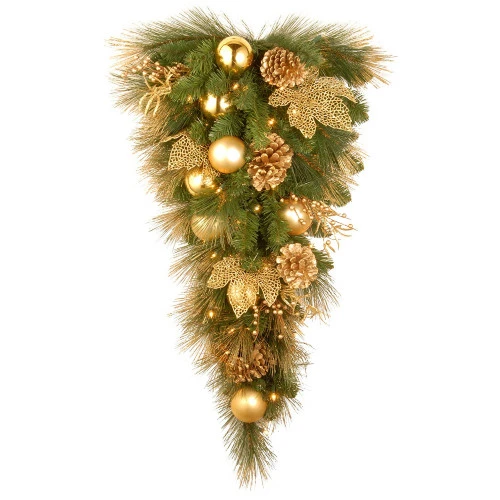 36" Lighted Golden Colored And Green Christmas Tree Topper - Clear Lights 3 36" Lighted Golden Colored And Green Christmas Tree Topper - Clear Lights