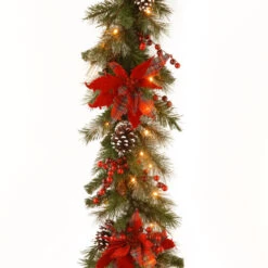 Christmas Central 9' X 12" Pre-Lit B/O LED Tartan Plaid Artificial Christmas Garland – Warm White Lights