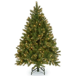 Christmas Central 4.5’ Pre-Lit Full Downswept Douglas Fir Artificial Christmas Tree, Clear Lights