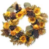 Pumpkins And Sunflowers Artificial Floral Wreath, Yellow 22-Inch