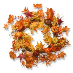 Maple Leaf And Pumpkin Wreath - 24-Inch, Unlit