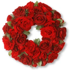 Velvet Red Rose Wreath–15-Inch, Unlit