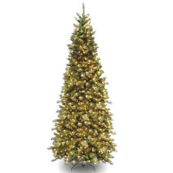 Christmas Central 10โ Pre-Lit Slim Tiffany Fir Artificial Christmas Tree, Clear Lights