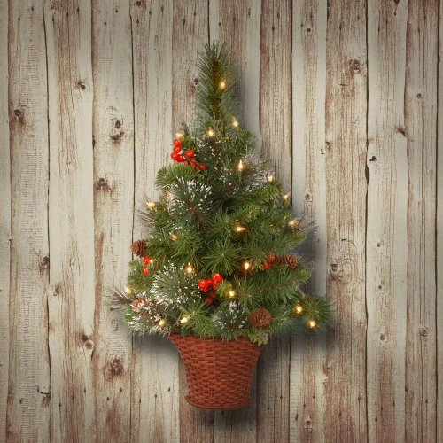 Christmas Central 3' Pre-Lit Crestwood Spruce Artificial Christmas Half Tree, White LED Lights 4 Christmas Central 3' Pre-Lit Crestwood Spruce Artificial Christmas Half Tree, White LED Lights - Image 2