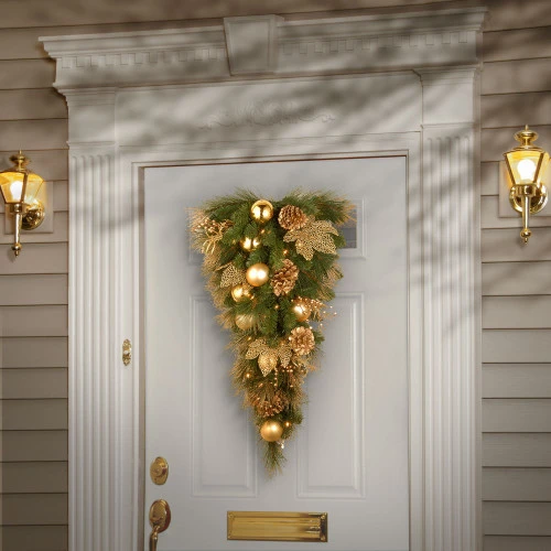 36" Lighted Golden Colored And Green Christmas Tree Topper - Clear Lights 4 36" Lighted Golden Colored And Green Christmas Tree Topper - Clear Lights - Image 2