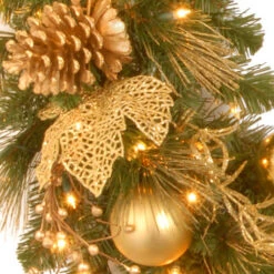 Christmas Central 36" Pre-lit Golden Colored And Green Artificial Christmas Teardrop Swag - Clear Lights -Ornaments Store dnat dc13 109l 6s 3 81522.1633194391