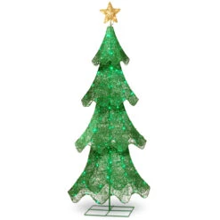 60" Pre- Lit Glittering Green Artificial Christmas Tree