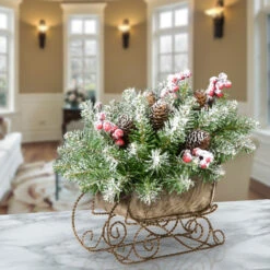 Christmas Central 10" Gold And Green Fir Sleigh Unlit Tabletop Christmas Decor -Ornaments Store dnat duf3 800 10 1 03 83831.1587645158