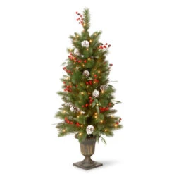 Christmas Central 4’ Pre-Lit Frosted Pine And Berry Artificial Christmas Tree, Clear Lights