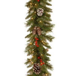Christmas Central 9' X 10" Pre-Lit Frosted Berry Artificial Christmas Garland, Clear Lights
