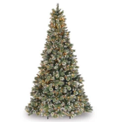 9’ Pre-Lit Glittery Bristle Pine Artificial Christmas Tree – Clear Lights