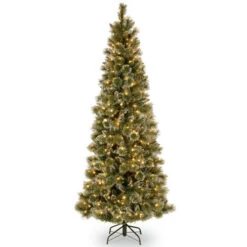 Christmas Central 6.5’ Pre-Lit Glittery Bristle Artificial Christmas Tree, White LED Lights