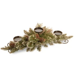 Christmas Central 29" Glittered Pine Christmas Centerpiece And Candle Holder