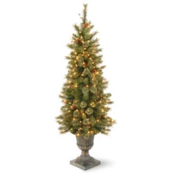 Christmas Central 4' Pre-lit Potted Berries And Cones Medium Artificial Christmas Tree, Clear Lights