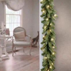 Christmas Central 9' X 10” Pre-Lit Kincaid Spruce Artificial Christmas Garland - Clear Lights -Ornaments Store dnat kcdr 9blo 1 3 39241.1670489788
