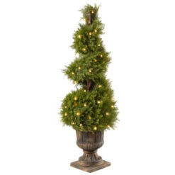 4' X 15” Pre-lit Potted Upright Juniper Spiral Artificial Christmas Tree – Clear Lights