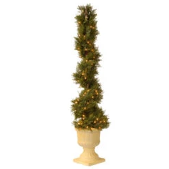 4.5' Pre-lit Potted Juniper Spiral Slim Artificial Christmas Tree - Clear Lights