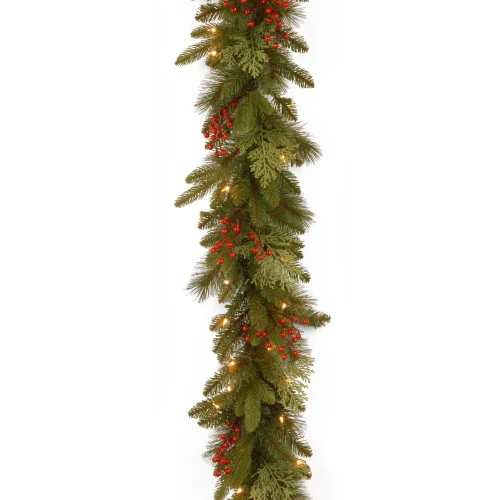Christmas Central 9' X 12" Pre-Lit Cedar Leaves And Berries Artificial Christmas Garland, Clear Lights 3 Christmas Central 9' X 12" Pre-Lit Cedar Leaves And Berries Artificial Christmas Garland, Clear Lights