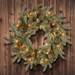 Christmas Central Pre-Lit Frosted Arctic Spruce Artificial Christmas Wreath, 24-Inch, Clear Lights -Ornaments Store dnat pefa1 307 24w 1 3 92175.1631812679