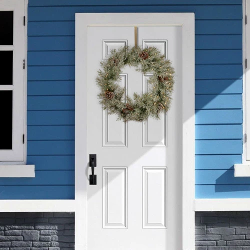 Christmas Central 30" Pre-Lit Frosted Mountain Spruce Artificial Christmas Wreath, Battery Operated Clear Lights 4 Christmas Central 30" Pre-Lit Frosted Mountain Spruce Artificial Christmas Wreath, Battery Operated Clear Lights - Image 2