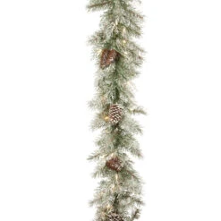 Christmas Central 9' X 10" Pre-Lit Frosted Mountain Spruce Artificial Christmas Garland, Clear Lights