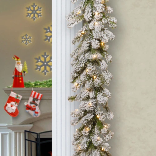 Christmas Central 9' X 12" Pre-Lit Snowy Sheffield Spruce Artificial Christmas Garland, Clear Lights 4 Christmas Central 9' X 12" Pre-Lit Snowy Sheffield Spruce Artificial Christmas Garland, Clear Lights - Image 2