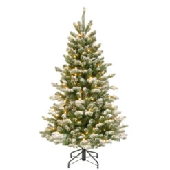 4.5’ Pre-Lit Full Snowy Sheffield Spruce Artificial Christmas Tree - Multicolor LED Lights