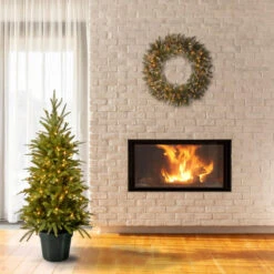 Christmas Central 4' Pre-lit Potted Weeping Spruce Artificial Christmas Tree, Clear Lights -Ornaments Store dnat pews3 373 40 2 77297.1631812653