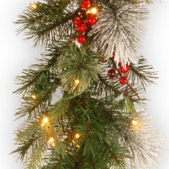 Christmas Central 9' X 12" Pre-Lit Wintry Berry Artificial Christmas Garland, Clear Lights -Ornaments Store dnat pewt 300 9b 1 3 12317.1671094453
