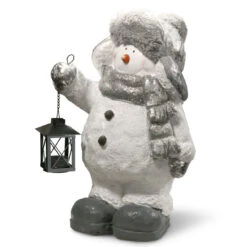 16.25" Silver And Gray Snowman Christmas Candle Holder