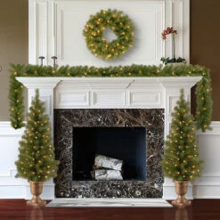 Christmas Central 4pc Pre-Lit Battery Operated Artificial Christmas Set - Warm White LED Lights 9' -Ornaments Store dnat pro7 asst 11 3 06798.1587645144