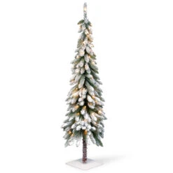 5' Pre-Lit Snowy Downswept Artificial Christmas Forestree – Clear White Incandescent Lights - 34246880