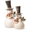 Set Of 2 White And Gray Handcrafted Christmas Snowman Figurine 17.75"