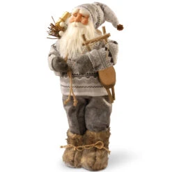17.5" Gray And Brown Handcrafted Christmas Standing Santa Figurine