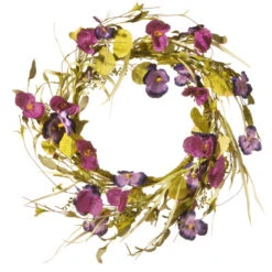 Floral Wreath With Poppy And Pansy- 22-Inch