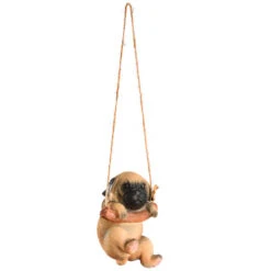 5" Black And Brown Contemporary Swinging Pug Puppy Decor