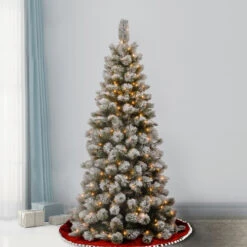 Christmas Central 7.5’ Pre-Lit Slim Snowy Bristle Pine Artificial Christmas Tree, Clear Lights -Ornaments Store dnat snp1 304 75 2 71456.1631810871