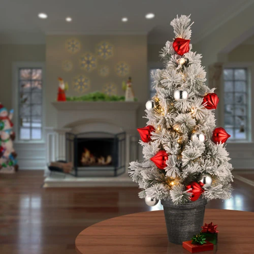 Christmas Central 2' Pre-Lit Potted Snowy Bristle Pine Medium Artificial Tabletop Christmas Tree, White LED Lights 4 Christmas Central 2' Pre-Lit Potted Snowy Bristle Pine Medium Artificial Tabletop Christmas Tree, White LED Lights - Image 2
