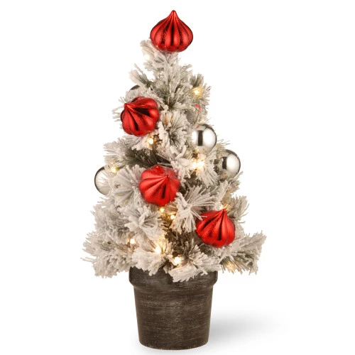 Christmas Central 2' Pre-Lit Potted Snowy Bristle Pine Medium Artificial Tabletop Christmas Tree, White LED Lights 3 Christmas Central 2' Pre-Lit Potted Snowy Bristle Pine Medium Artificial Tabletop Christmas Tree, White LED Lights