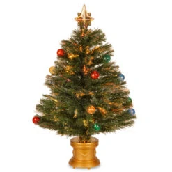 Christmas Central 3' Pre-Lit Medium Fiber Optic Artificial Ornamented Christmas Tree, LED Lights