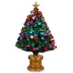 Christmas Central 3' Pre-Lit Medium Artificial Ornamented Christmas Fireworks Tree, Fiber Optic Lights