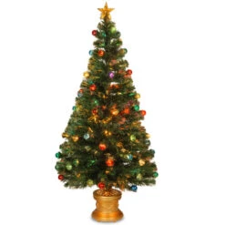 60" Pre-Lit Medium Fiber-Optic Artificial Ornamented Christmas Fireworks Tree - LED Lights