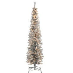 6' Pre-Lit Pencil Silver Tinsel Artificial Christmas Tree - Clear Lights