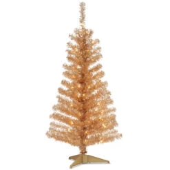 Christmas Central 4' Pre-Lit Slim Champagne Gold Tinsel Artificial Christmas Tree, Clear Lights -Ornaments Store dnat tt33 302 40 79361.1665174306