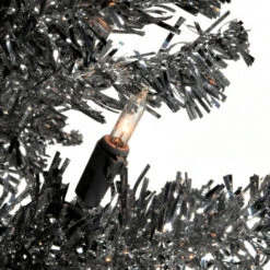 Christmas Central 6’ Pre-Lit Pencil Black Tinsel Artificial Christmas Tree, White Lights -Ornaments Store dnat tt33 304 60 2 94772.1587645073