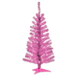 Christmas Central 4' Pre-Lit Medium Pink Tinsel Artificial Christmas Tree, Clear Lights