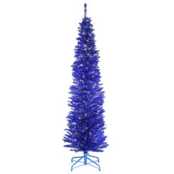 6' Pre-Lit Pencil Blue Tinsel Artificial Christmas Tree - Clear Lights
