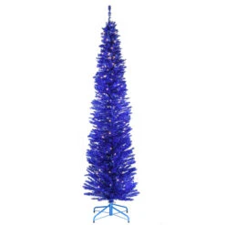 Christmas Central 7' Pre-Lit Slim Blue Tinsel Artificial Christmas Tree, White Lights